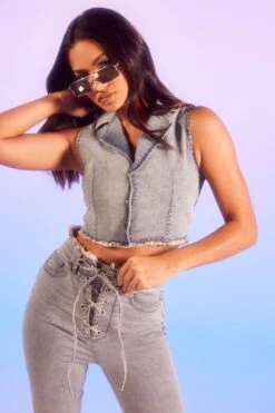 Stonwash Jeans-Korsett Mit Rohem Saum  -Stil Formen Verkäufe gzz01917 stonewash xl 3