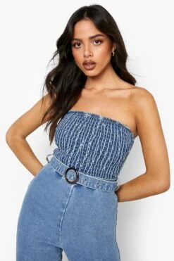 Geraffter Bandeau Denim-Jumpsuit Mit Gürtel -Stil Formen Verkäufe gzz01946 mid20blue xl 3
