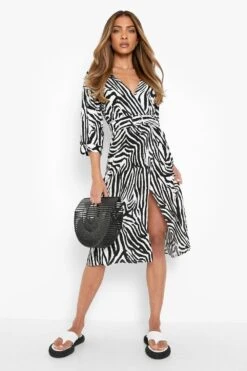 Wickel Midikleid Mit Zerbaprint Und Gürtel -Stil Formen Verkäufe gzz02033 black xl 2