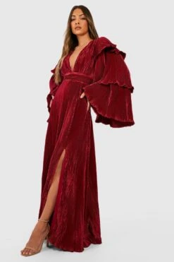 Mehrlagiges Maxikleid Mit Rüschenärmeln -Stil Formen Verkäufe gzz02066 berry xl 2