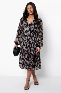 Plus Florales Midi-Skaterkleid -Stil Formen Verkäufe gzz02670 black xl 2