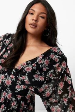 Plus Florales Midi-Skaterkleid -Stil Formen Verkäufe gzz02670 black xl 3