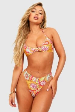 Bikinihose Mit Hohem Bund Und Floralem 70er Jahre Print -Stil Formen Verkäufe gzz04343 pink xl 2