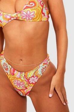 Bikinihose Mit Hohem Bund Und Floralem 70er Jahre Print -Stil Formen Verkäufe gzz04343 pink xl 3