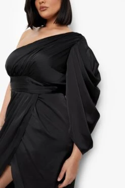 Plus Einärmliges Drapiertes Wickel-Kleid Aus Satin -Stil Formen Verkäufe gzz05951 black xl 3