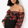 Plus Bardot-Body Mit Rosen-Print 1 Plus Bardot-Body Mit Rosen-Print -Stil Formen Verkäufe gzz06853 black xl