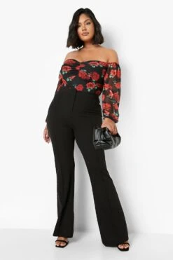 Plus Bardot-Body Mit Rosen-Print -Stil Formen Verkäufe gzz06853 black xl 2