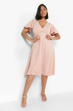 Plus Wickel Midi-Skaterkleid Mit Weiten Ärmeln -Stil Formen Verkäufe gzz07755 blush xl 2