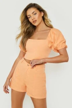 Jeansshorts Mit Hohem Bund Und Bundfalte