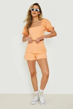 Jeansshorts Mit Hohem Bund Und Bundfalte -Stil Formen Verkäufe gzz07943 peach xl 2