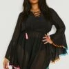 Plus Strandkleid Mit Pom-Poms -Stil Formen Verkäufe gzz08094 black xl
