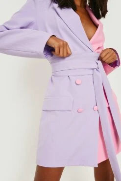 Kontrast Blazerkleid Mit Bindegürtel -Stil Formen Verkäufe gzz10425 lilac xl 3