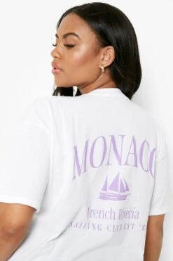 Plus Oversize T-Shirt Mit Monaco-Print -Stil Formen Verkäufe gzz11149 white xl 3