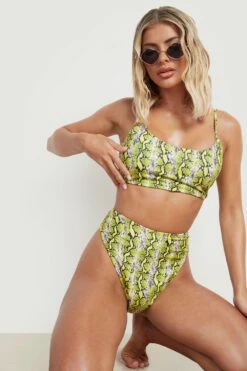 Neon Rundhals-Bikinioberteil Mit Schlagenprint -Stil Formen Verkäufe gzz13498 neon yellow xl 2
