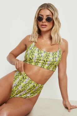 Neon Schlagenprint Bikinihose Mit Hohem Bund -Stil Formen Verkäufe gzz13550 neon yellow xl 3