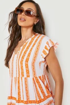 Gestuftes Rüschen-Smokkleid Mit Azteken-Print -Stil Formen Verkäufe gzz14755 orange xl 3