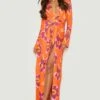 Florales Maxikleid Mit Drapiertem Detail Und Tiefem Ausschnitt -Stil Formen Verkäufe gzz15514 orange xl