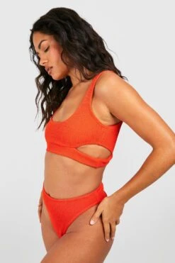 Cut-Out Bikinioberteil In Knitteroptik Mit Tiefem Ausschnitt -Stil Formen Verkäufe gzz16091 red xl 2