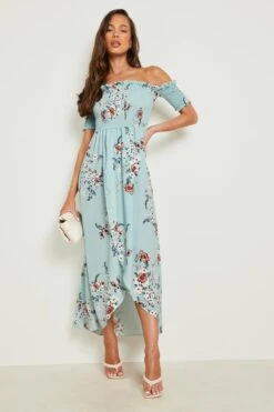 Schulterfreies Gerafftes Maxikleid Mit Floralem Print 8 Schulterfreies Gerafftes Maxikleid Mit Floralem Print -Stil Formen Verkäufe gzz16170 sage xl 2