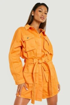 Premium Kleid Mit Utility-Taschen  -Stil Formen Verkäufe gzz16232 orange xl 2