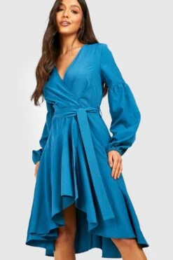 Rüschen-Midikleid Mit Schnür-Detail Und Gerafften Ärmeln -Stil Formen Verkäufe gzz16262 teal xl 2