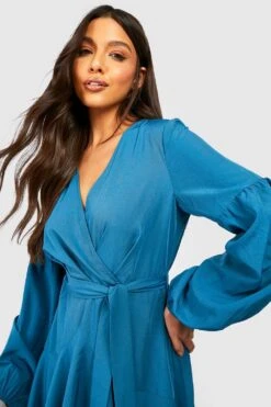 Rüschen-Midikleid Mit Schnür-Detail Und Gerafften Ärmeln -Stil Formen Verkäufe gzz16262 teal xl 3