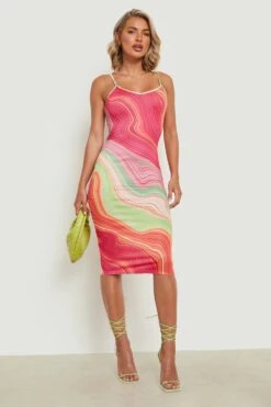 Geschnürtes Midi-Slipkleid Mit Print