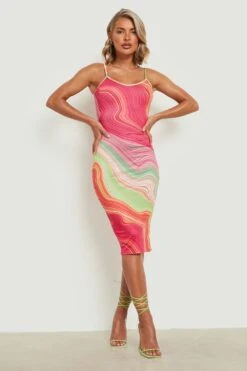 Geschnürtes Midi-Slipkleid Mit Print -Stil Formen Verkäufe gzz16376 pink xl 2