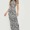 Zebraprint Maxikleid Mit Kurzen Ärmeln -Stil Formen Verkäufe gzz16718 black xl