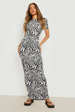Zebraprint Maxikleid Mit Kurzen Ärmeln -Stil Formen Verkäufe gzz16718 black xl 2