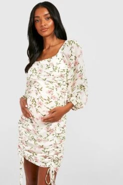 Umstandsmode Florales Gerafftes Minikleid