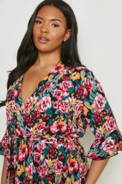 Plus Florales Wickelkleid Mit Gürtel -Stil Formen Verkäufe gzz17162 black xl 3