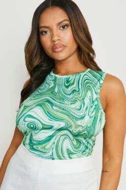 Plus Body Mit Marmor-Effekt -Stil Formen Verkäufe gzz17900 green xl 3