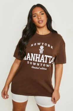 Plus Oversize T-Shirt Mit Manhattan-Slogan