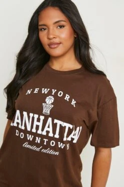 Plus Oversize T-Shirt Mit Manhattan-Slogan -Stil Formen Verkäufe gzz18824 chocolate xl 3