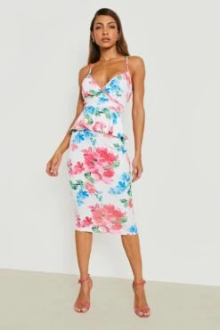 Florales Midikleid Mit Schößchen -Stil Formen Verkäufe gzz18999 ivory xl 2