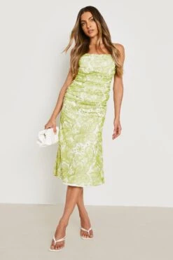 Gerafftes Mesh-Midikleid Mit Paisley-Print