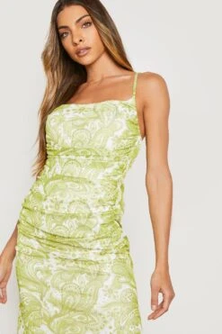 Gerafftes Mesh-Midikleid Mit Paisley-Print -Stil Formen Verkäufe gzz20118 green xl 3