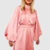 Satin Midi-Skaterkleid Mit Blouson-Ärmeln 1 Satin Midi-Skaterkleid Mit Blouson-Ärmeln -Stil Formen Verkäufe gzz20160 pink xl