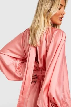 Satin Midi-Skaterkleid Mit Blouson-Ärmeln -Stil Formen Verkäufe gzz20160 pink xl 3