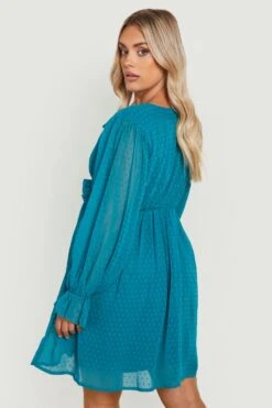 Plus Smokkleid Mit Rüschen-Taille -Stil Formen Verkäufe gzz20318 teal xl 1