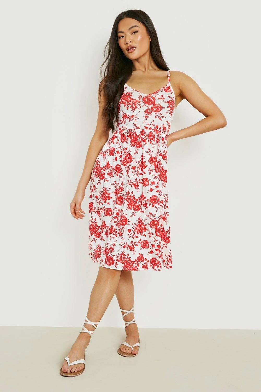 Midikleid Mit Porzellan-Print Und Geschnürten Trägern 3 Midikleid Mit Porzellan-Print Und Geschnürten Trägern