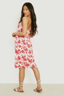 Midikleid Mit Porzellan-Print Und Geschnürten Trägern 7 Midikleid Mit Porzellan-Print Und Geschnürten Trägern -Stil Formen Verkäufe gzz21677 red xl 1