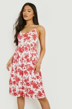 Midikleid Mit Porzellan-Print Und Geschnürten Trägern 8 Midikleid Mit Porzellan-Print Und Geschnürten Trägern -Stil Formen Verkäufe gzz21677 red xl 2