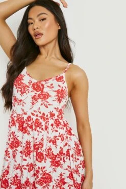 Midikleid Mit Porzellan-Print Und Geschnürten Trägern 9 Midikleid Mit Porzellan-Print Und Geschnürten Trägern -Stil Formen Verkäufe gzz21677 red xl 3