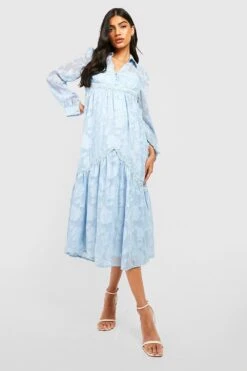 Umstandsmode Florales Smokkleid Mit Knöpfen -Stil Formen Verkäufe gzz21840 blue xl 2