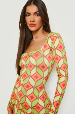 Minikleid Mit Geradem Ausschnitt Und Print -Stil Formen Verkäufe gzz22273 multi xl 3