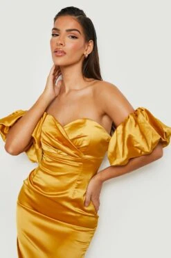 Schulterfreis Strukturieres Satin-Midikleid 9 Schulterfreis Strukturieres Satin-Midikleid -Stil Formen Verkäufe gzz23682 mustard xl 3