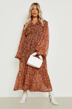 Plus Florales Chiffon-Midikleid 8 Plus Florales Chiffon-Midikleid -Stil Formen Verkäufe gzz23726 brown xl 2