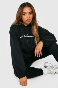 Plus Recycleter Bestrickter Hoodie Mit Woman Script